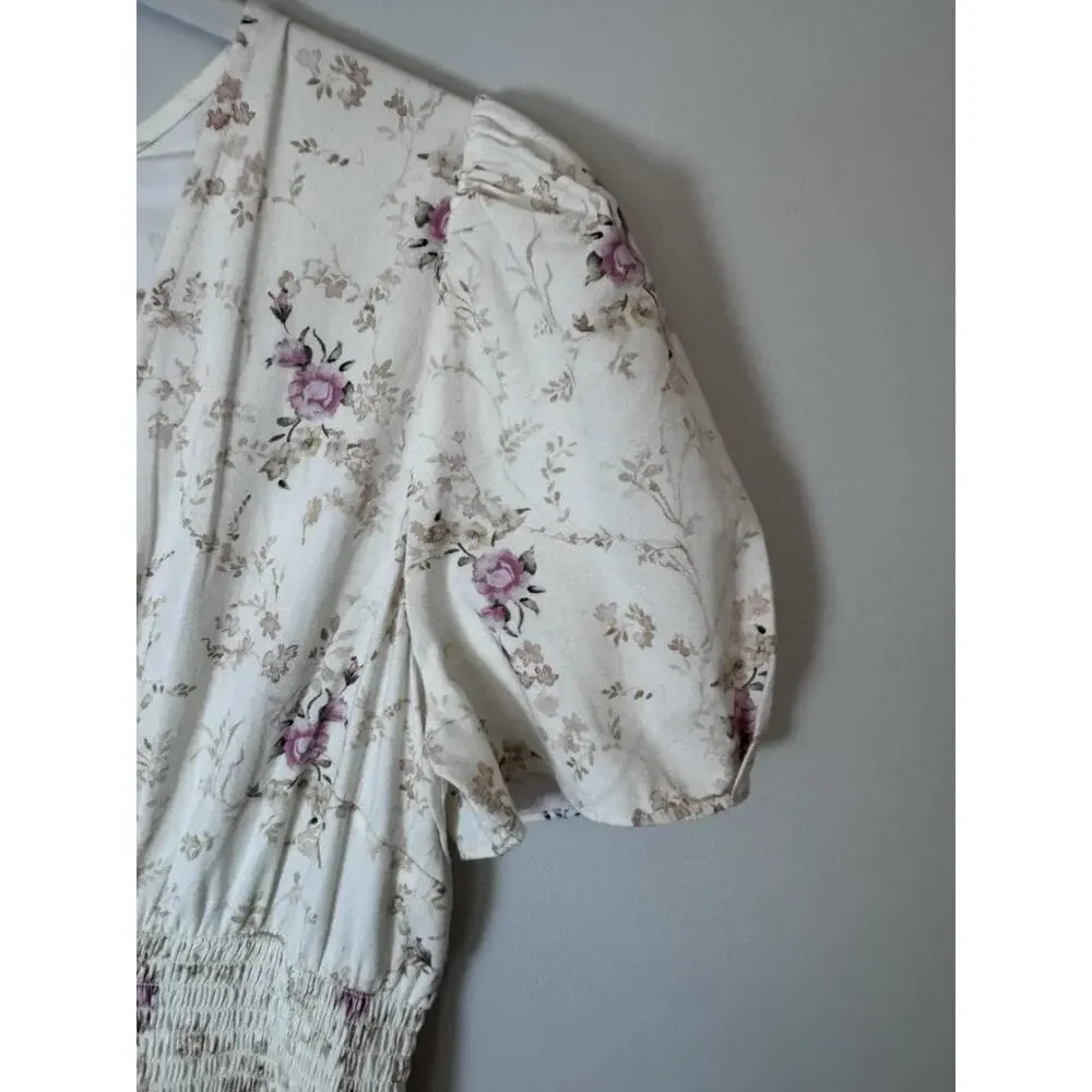 LoveShackFancy Cream Floral Midi Dress with Pink Bouquet Print - Picture 13 of 16
